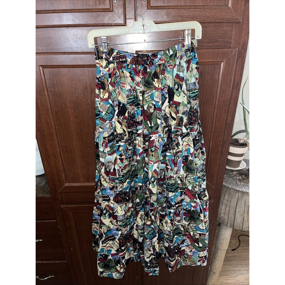 Vintage 90s Broom Skirt Western Print Womens M/L Maxi Boho Prairie Look At Size